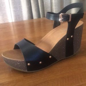 Anna Black Wedge Cork Sandals